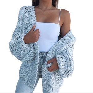 Thick Knitted Baby Blue Cardigan
